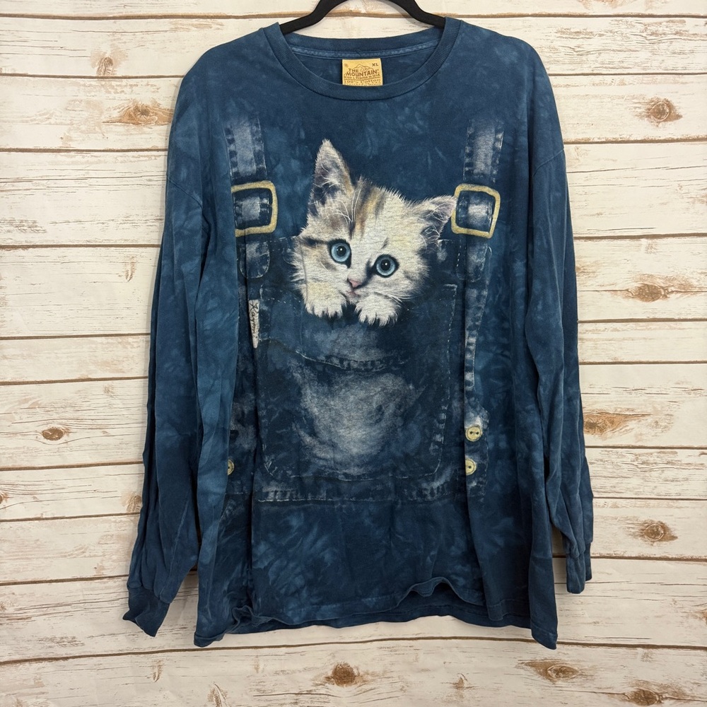 The Mountain Blue Tie Dye Cat Graphic Long Sleeve Tee T-shirt